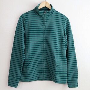 L.L.Bean Striped Full Zip‎ Jacket Women's Small Regular Green Blue Cotton Blend